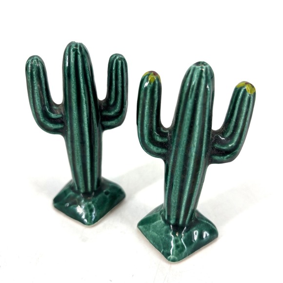 The Unbranded Brand Other - Vintage Green Cactus Ceramic Figurine Lot‎ Glossy Glaze Desert Decor 3.5"